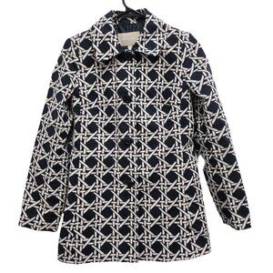 Banana Republic Womens Trench Coat Small Black White Printed Preppy Classic